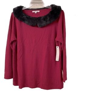 Mercer Street Studio Faux Fur Collar Red Sweater (H1)